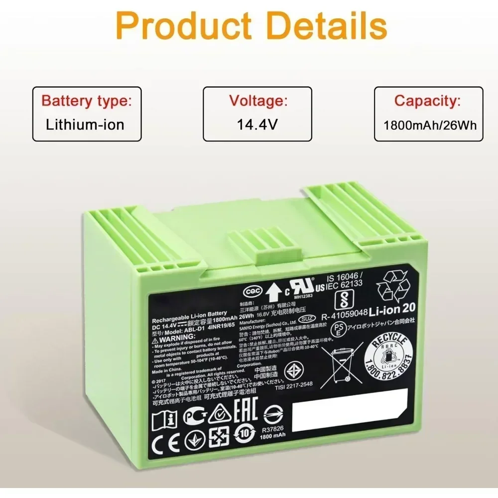 สําหรับ iRobot Roomba i7 แบตเต - 4S Lipo Battery 14.8V 6000Mah บทวิจารณ์และราคา